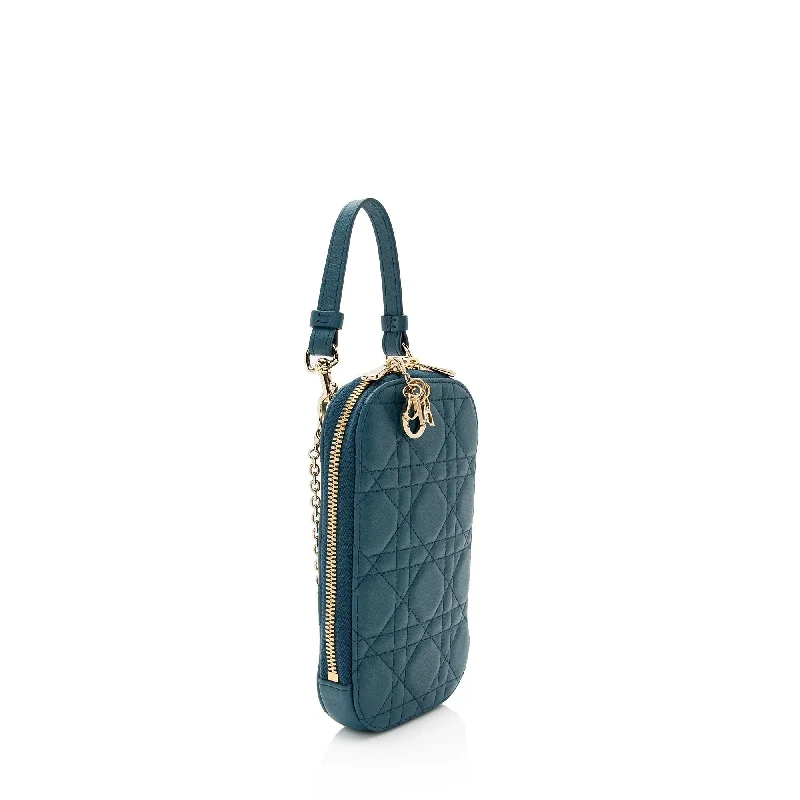 Stylish Christian Dior shoulder bags with a tassel - adorned zipperDior Lambskin Cannage Lady Dior Phone Holder (5NZo4L)