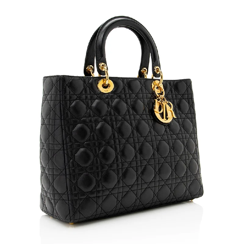 Christian Dior handbags with a detachable mirror for on - the - go touch - upsDior Lambskin Lady Dior Large Tote (SHF-20974)