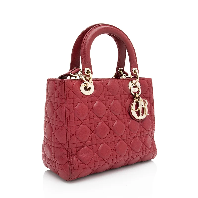 Christian Dior bags with a quilted pattern and gold - toned hardwareDior Lambskin Lady Dior Medium Tote (NvDj1u)