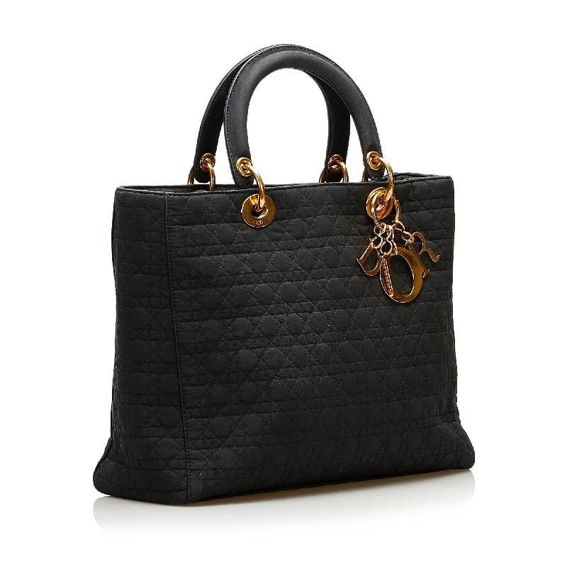 Christian Dior handbags with a snap - button closure and a decorative buckleDior Large Cannage Nylon Lady Dior (SHG-37932)