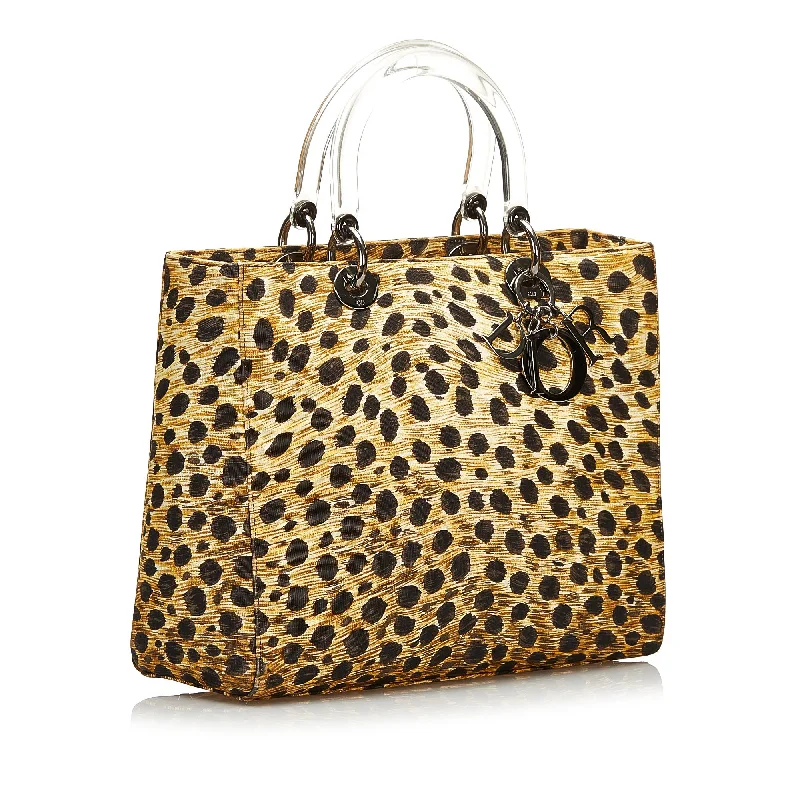 Christian Dior Saddle bags with a patent leather finish for a shiny lookDior Leopard Print Canvas Lady Dior (SHG-35939)