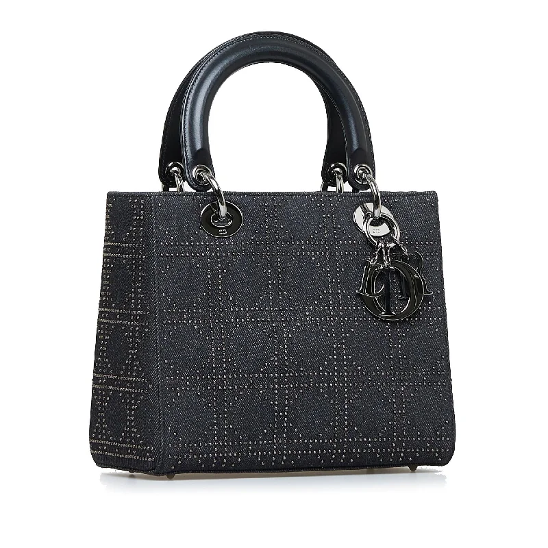 High - fashion Christian Dior bags with a geometric patternDior Medium Studded Denim Lady Dior (SHG-8PByZn)