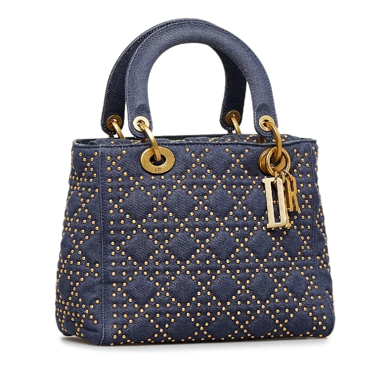 Christian Dior tote bags with a printed Dior logo on the frontDior Medium Studded Denim Supple Lady Dior (SHG-ol1tg3)