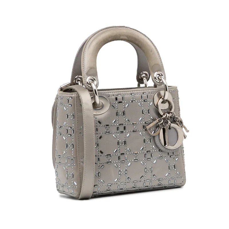 Christian Dior bags with a side - pocket for holding a water bottleDior Mini Crystal-Embellished Satin Lady Dior (SHG-aOljQE)