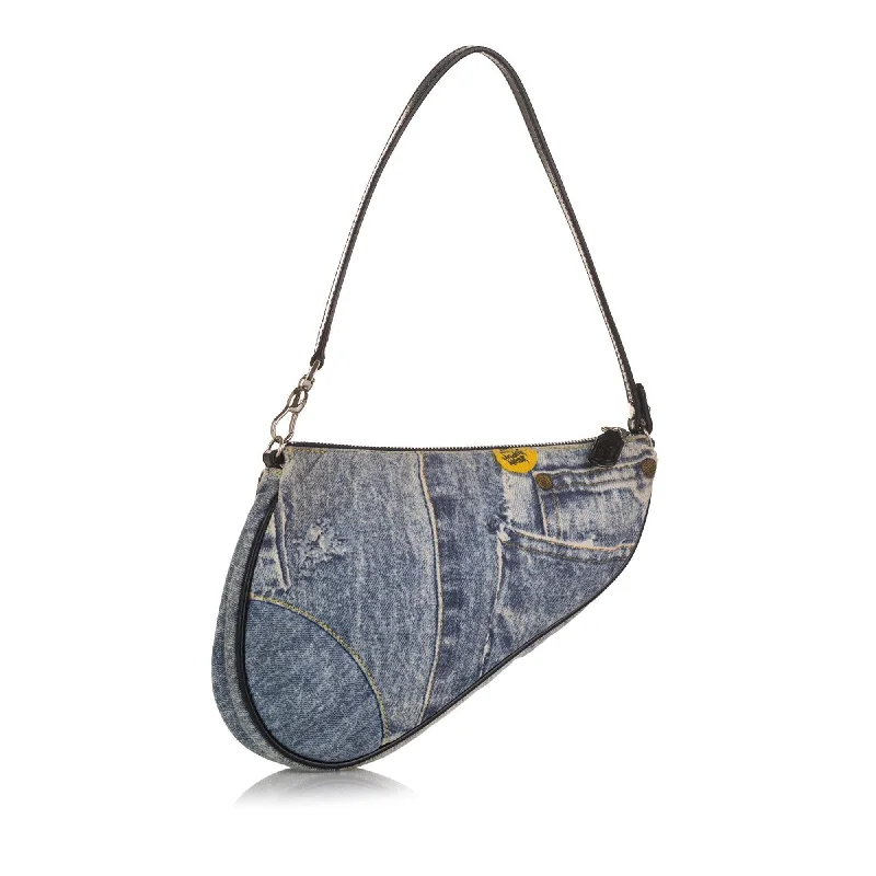 Christian Dior bags with a quilted pattern and gold - toned hardwareDior Mini Denim Saddle Pochette (SHG-37105)