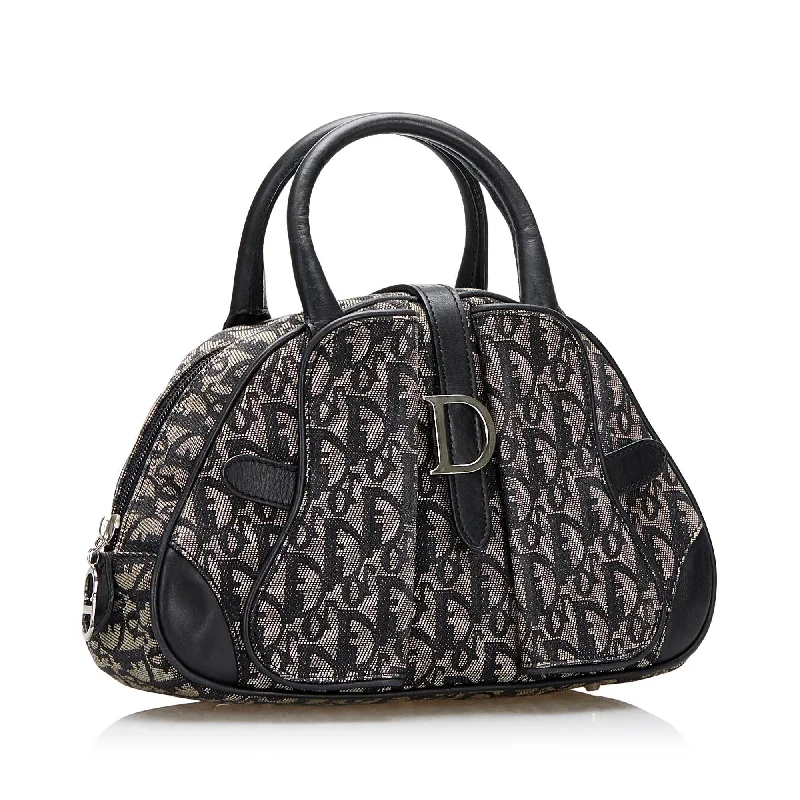 Christian Dior handbags with a snap - button closure and a decorative buckleDior Mini Oblique Double Saddle Bowler (SHG-04i9Bf)