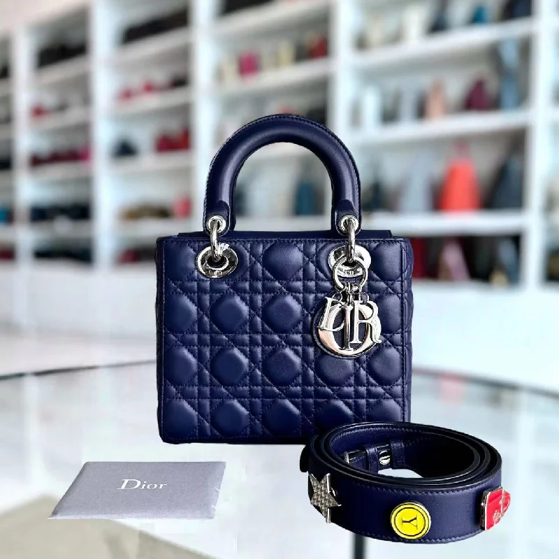 Contemporary Christian Dior handbags with a unique shapeMy Lady Small Cannage Lambskin Dark Blue SHW