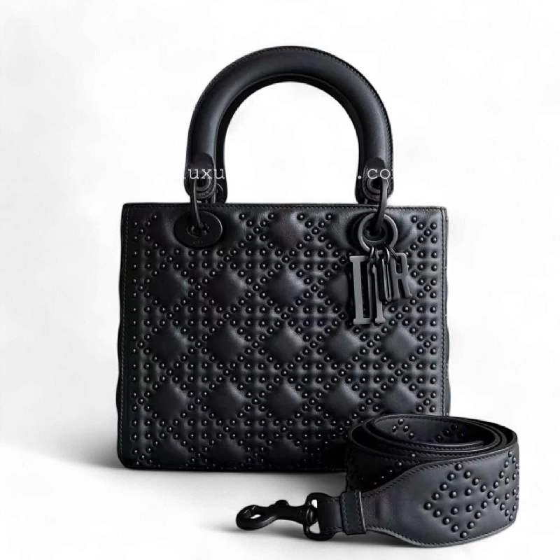 Christian Dior backpacks with a sleek, minimalist silhouette*Flap Open* Lady All Black Medium Studded Cannage Black Hardware