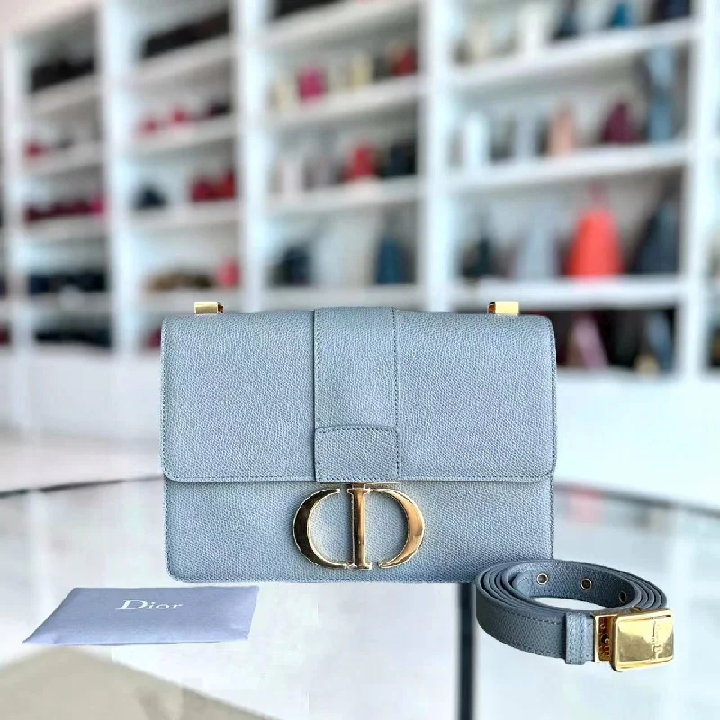 Christian Dior backpacks with a sleek, minimalist silhouette*Like New* Montaigne 30 Grained Calfskin Haze Blue Golden Hardware