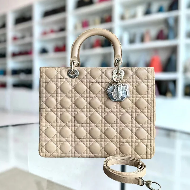 Christian Dior bags with a zip - top closure and multiple compartmentsLady Large Cannage Lambskin Beige SHW