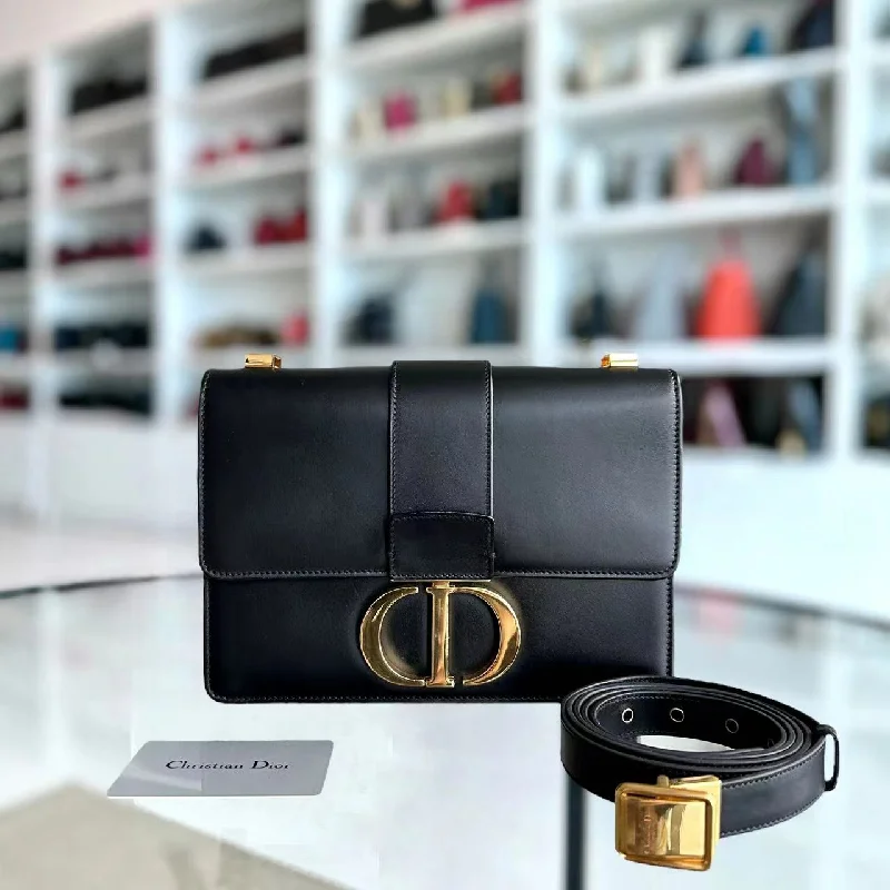 Christian Dior handbags with a detachable mirror for on - the - go touch - upsMontaigne 30 Smooth Calfskin Black GHW