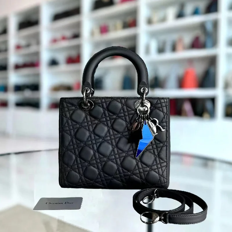 Trendsetting Christian Dior crossbody bags with a colorful strap*Rare* Lady Medium Anselm Reyle Cannage Calfskin Limited Edition Black SHW