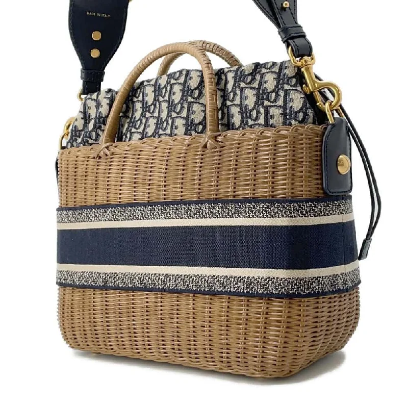 Fashion - forward Christian Dior tote bags for the modern womanDior Oblique Wicker Basket Bag Navy/Brown M7601CMVO Rattan Canvas