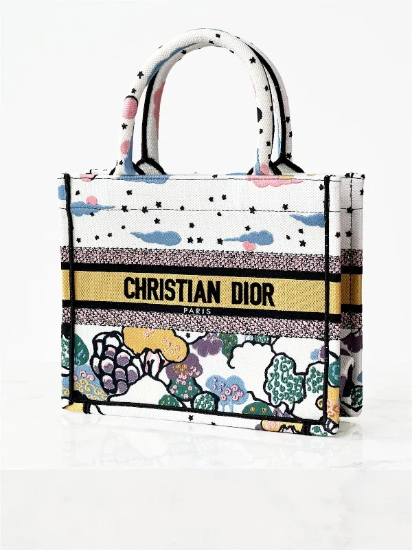 Stylish Christian Dior shoulder bags with a tassel - adorned zipperDior Off White Latte Ciel de Rêve Embroidery Small Book Tote Bag