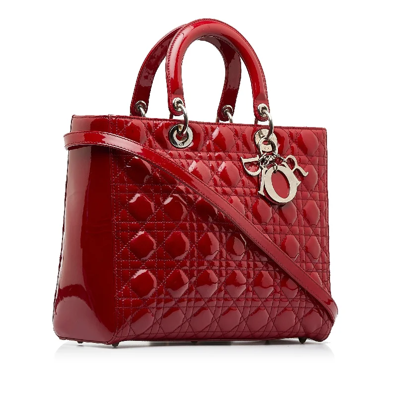 Christian Dior tote bags with a double - handle and shoulder - strap optionDIORLarge Cannage Patent Lady  Satchel